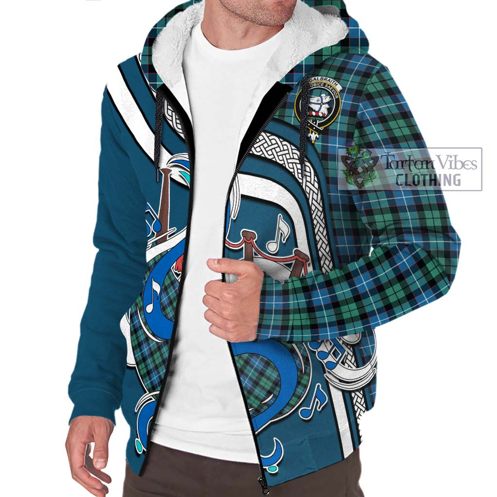 Galbraith Ancient Tartan Sherpa Hoodie with Epic Bagpipe Style Unisex - Tartanvibesclothing Shop