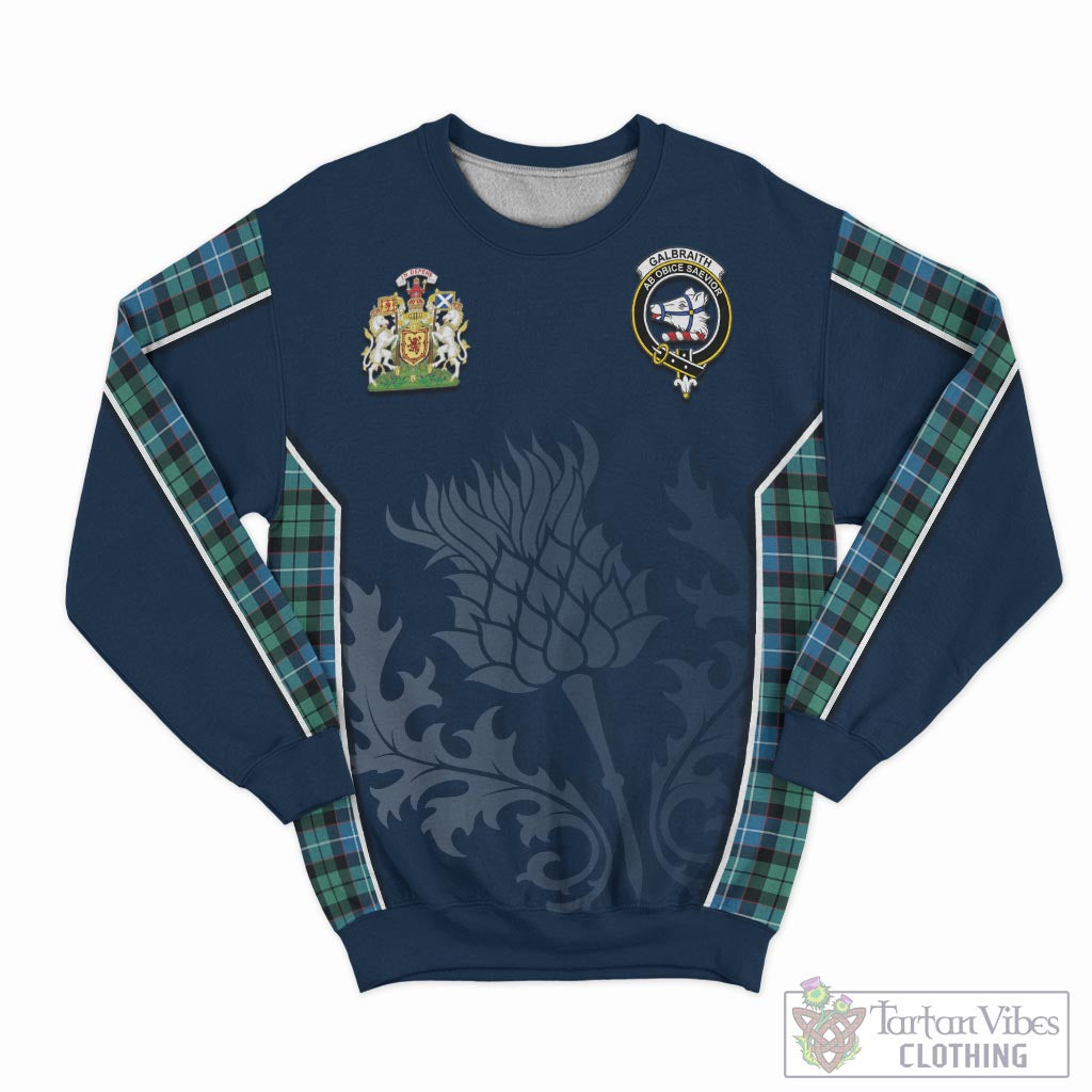 Tartan Vibes Clothing Galbraith Ancient Tartan Sweatshirt with Family Crest and Scottish Thistle Vibes Sport Style