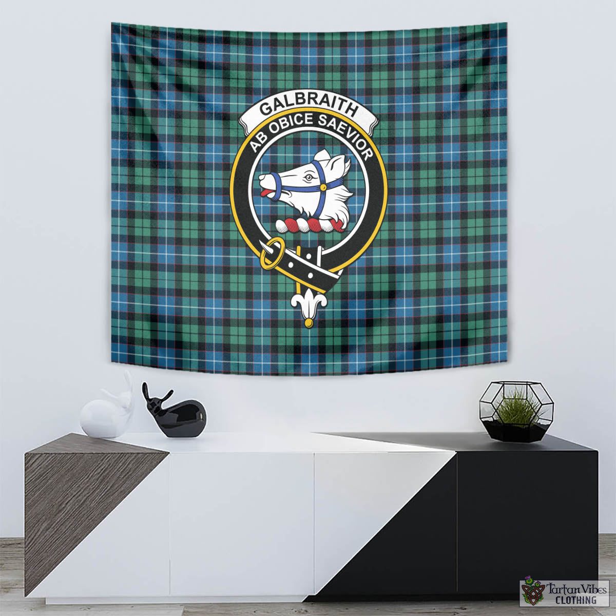 Tartan Vibes Clothing Galbraith Ancient Tartan Tapestry Wall Hanging and Home Decor for Room with Family Crest