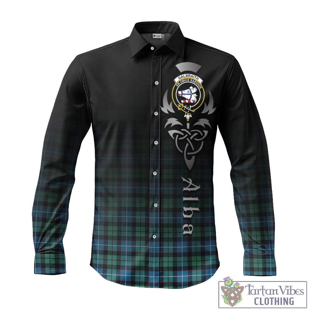 Tartan Vibes Clothing Galbraith Ancient Tartan Long Sleeve Button Up Featuring Alba Gu Brath Family Crest Celtic Inspired