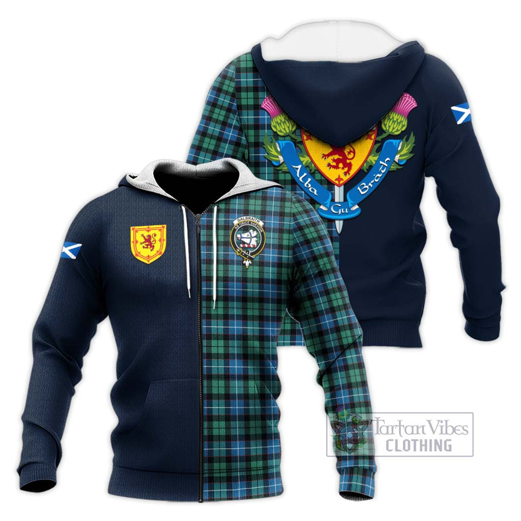 Tartan Vibes Clothing Galbraith Ancient Tartan Knitted Hoodie with Scottish Lion Royal Arm Half Style