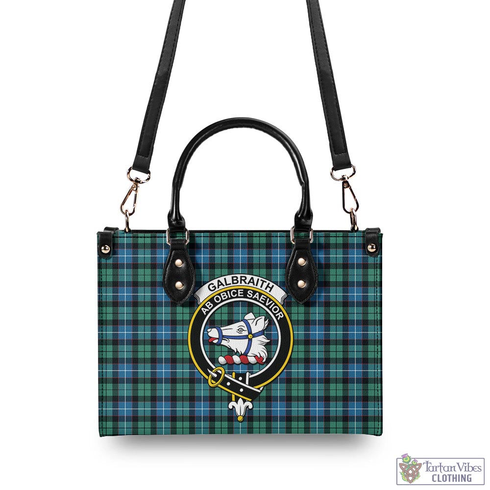 Tartan Vibes Clothing Galbraith Ancient Tartan Luxury Leather Handbags with Family Crest