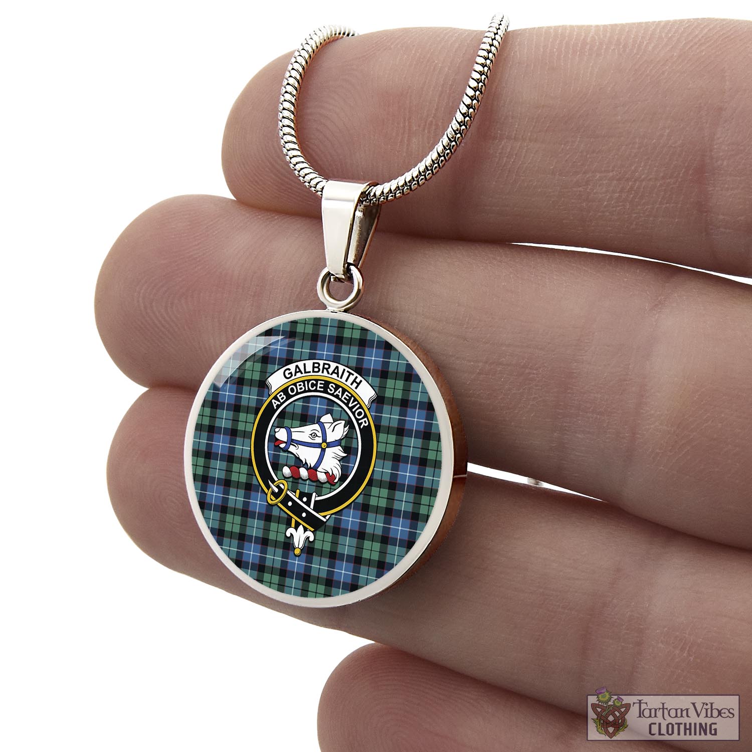 Tartan Vibes Clothing Galbraith Ancient Tartan Circle Necklace with Family Crest