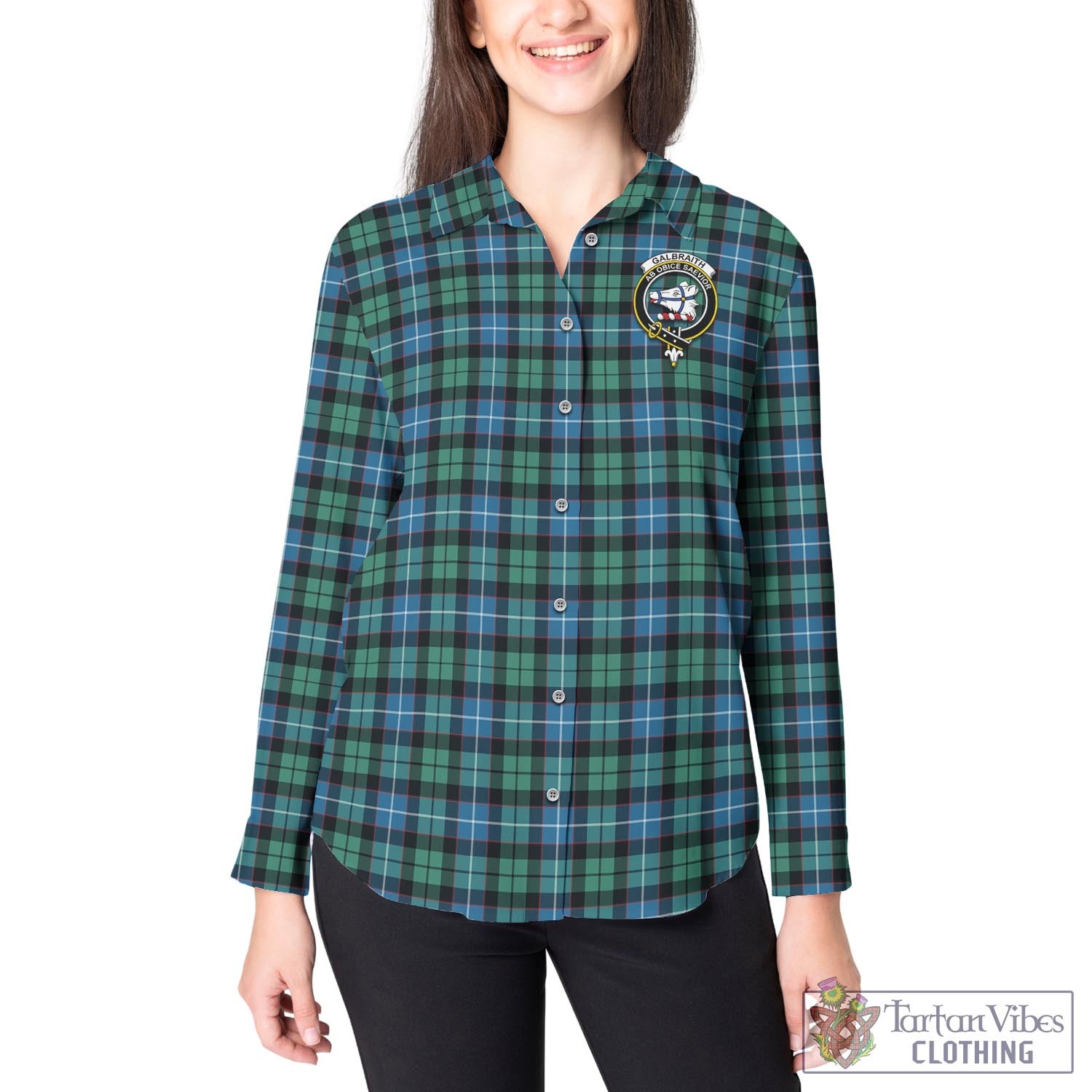 Tartan Vibes Clothing Galbraith Ancient Tartan Womens Casual Shirt with Family Crest