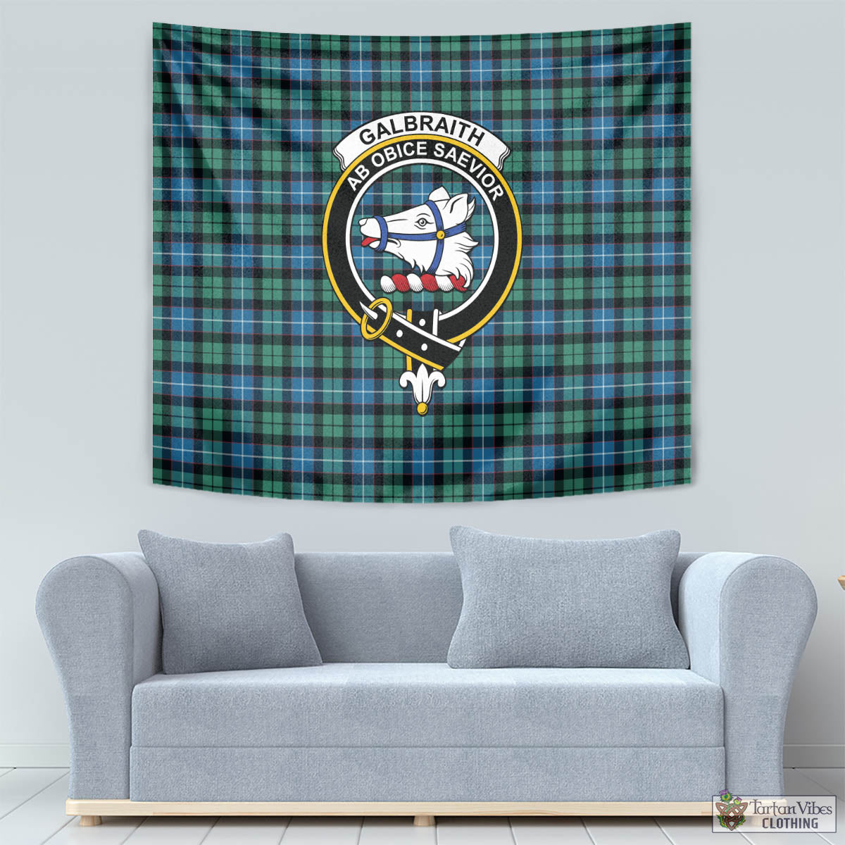 Tartan Vibes Clothing Galbraith Ancient Tartan Tapestry Wall Hanging and Home Decor for Room with Family Crest