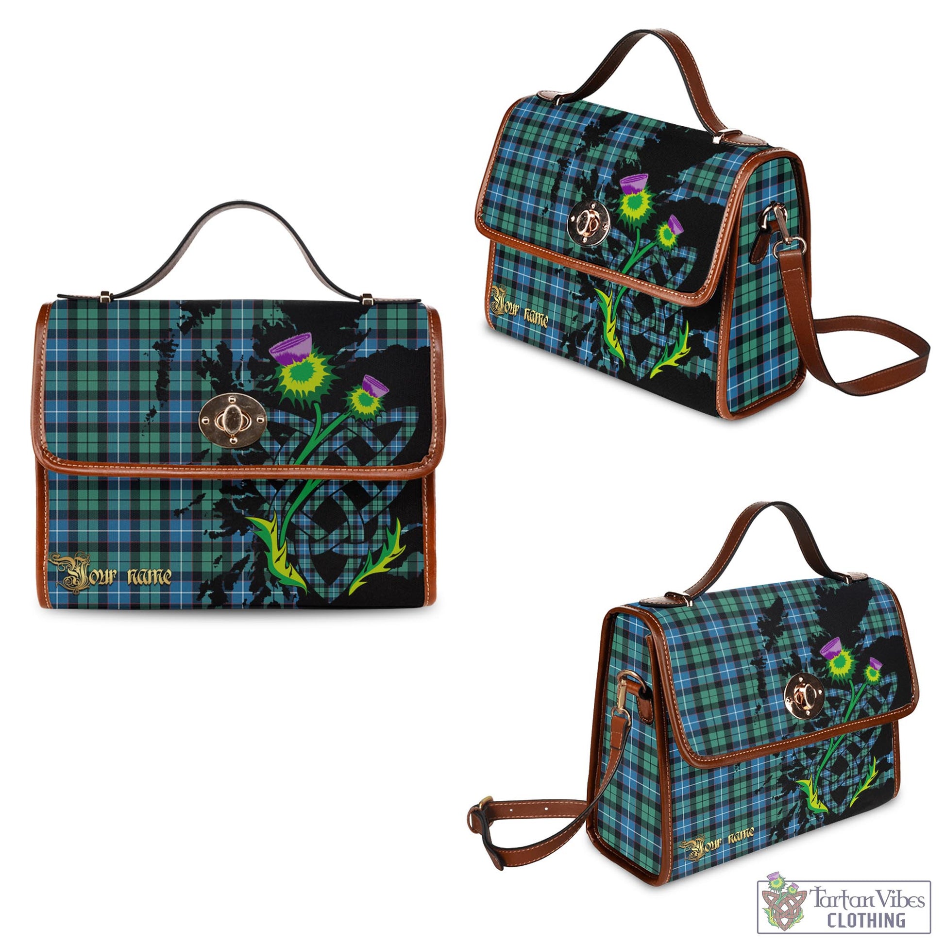 Tartan Vibes Clothing Galbraith Ancient Tartan Waterproof Canvas Bag with Scotland Map and Thistle Celtic Accents