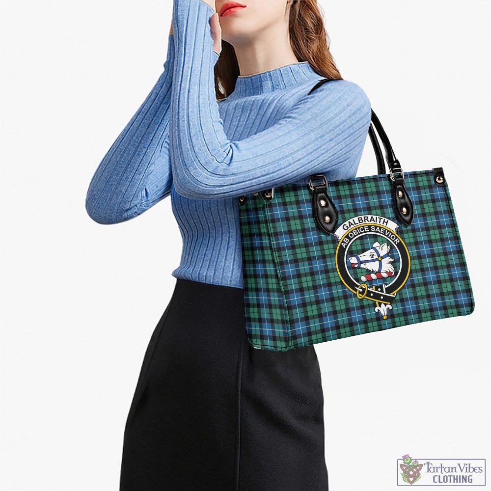 Tartan Vibes Clothing Galbraith Ancient Tartan Luxury Leather Handbags with Family Crest