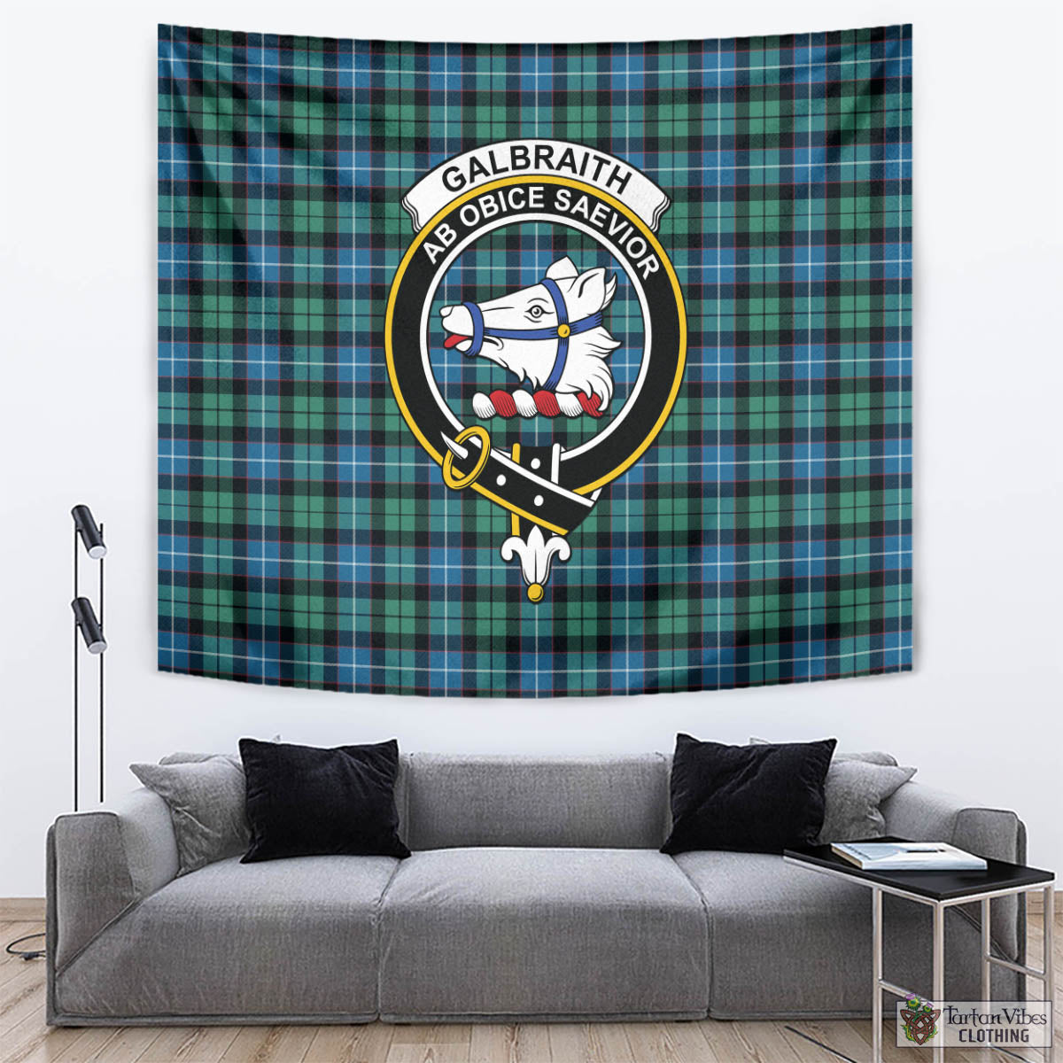 Tartan Vibes Clothing Galbraith Ancient Tartan Tapestry Wall Hanging and Home Decor for Room with Family Crest