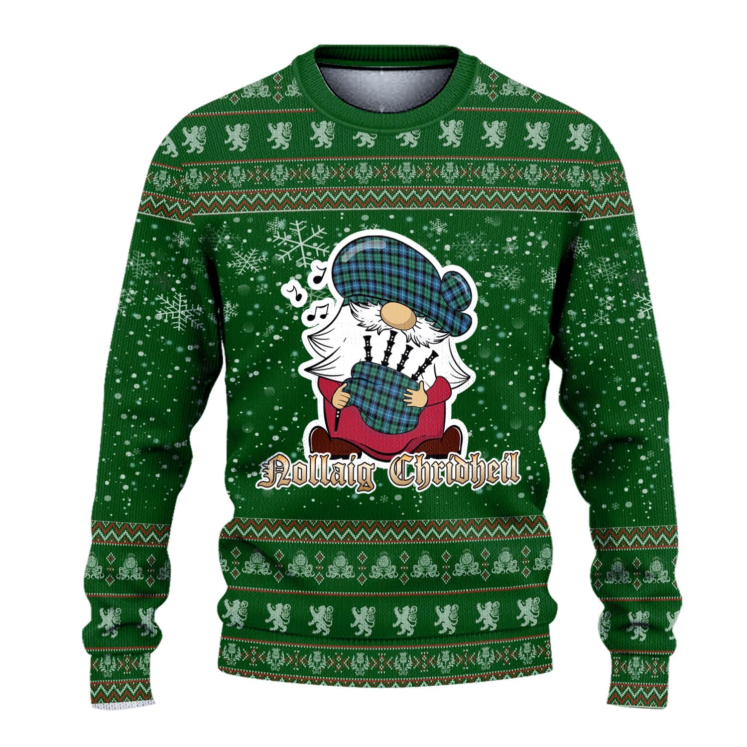 Galbraith Ancient Clan Christmas Family Knitted Sweater with Funny Gnome Playing Bagpipes - Tartanvibesclothing