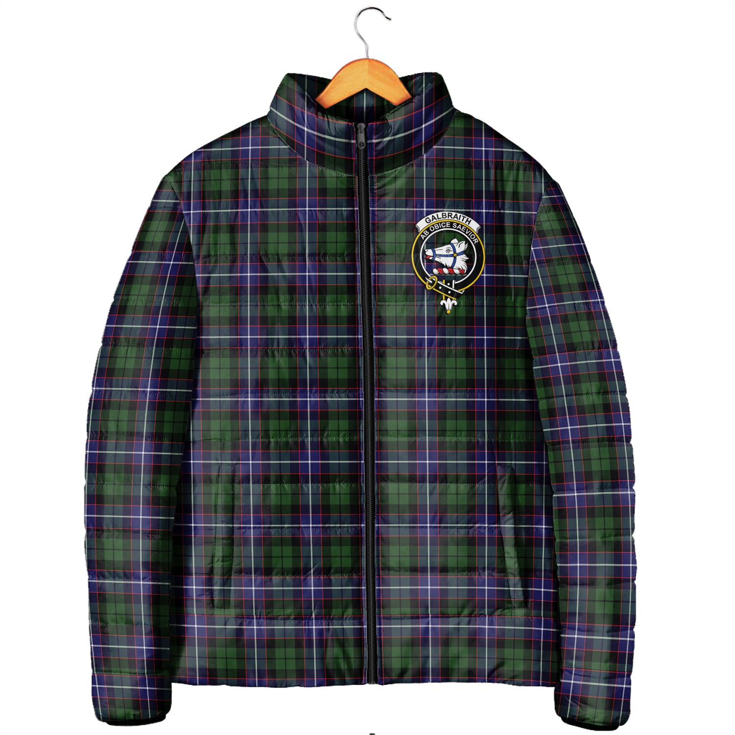 Galbraith Modern Tartan Padded Jacket with Family Crest Men's Padded Jacket - Tartan Vibes Clothing