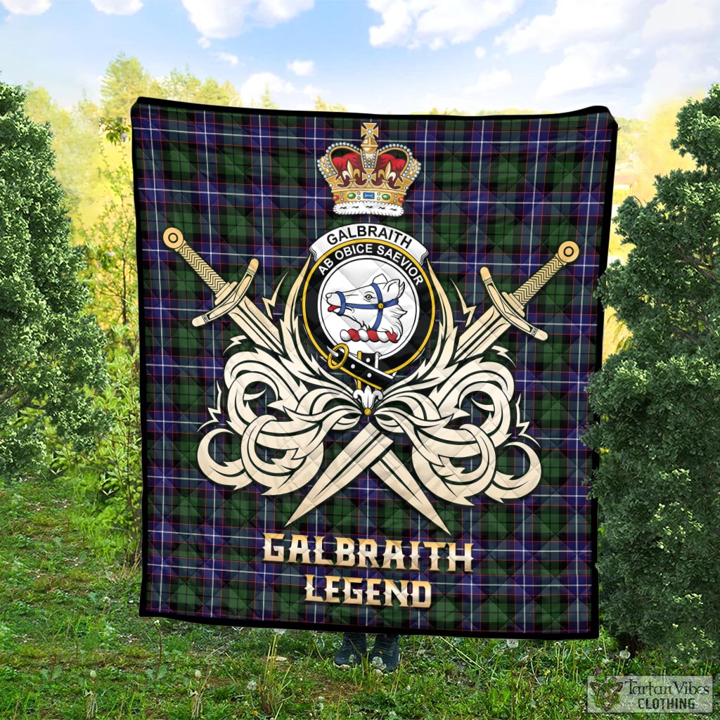 Tartan Vibes Clothing Galbraith Modern Tartan Quilt with Clan Crest and the Golden Sword of Courageous Legacy