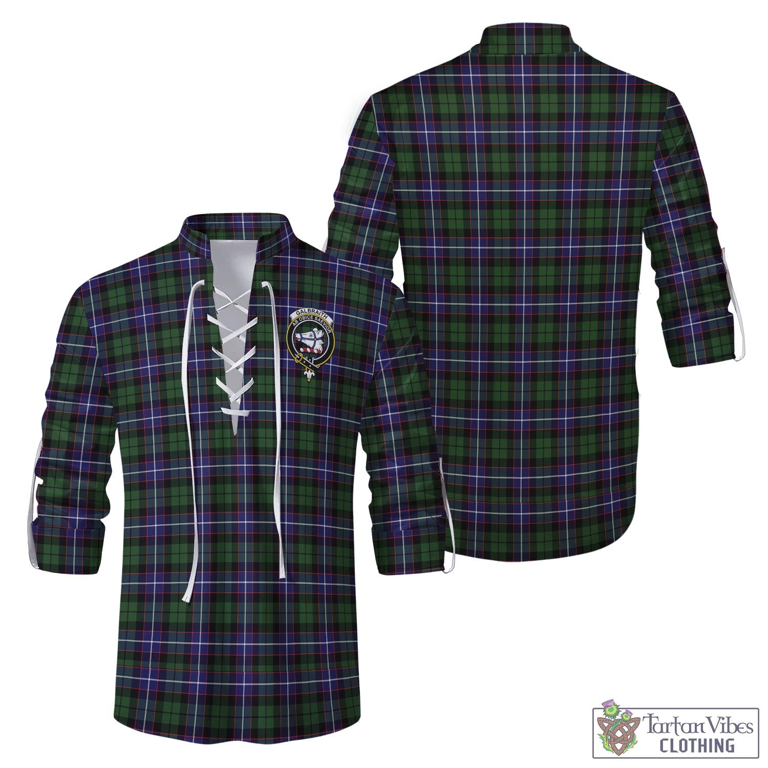 Tartan Vibes Clothing Galbraith Modern Tartan Men's Scottish Traditional Jacobite Ghillie Kilt Shirt with Family Crest