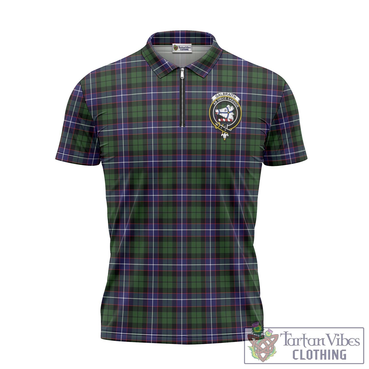 Tartan Vibes Clothing Galbraith Modern Tartan Zipper Polo Shirt with Family Crest