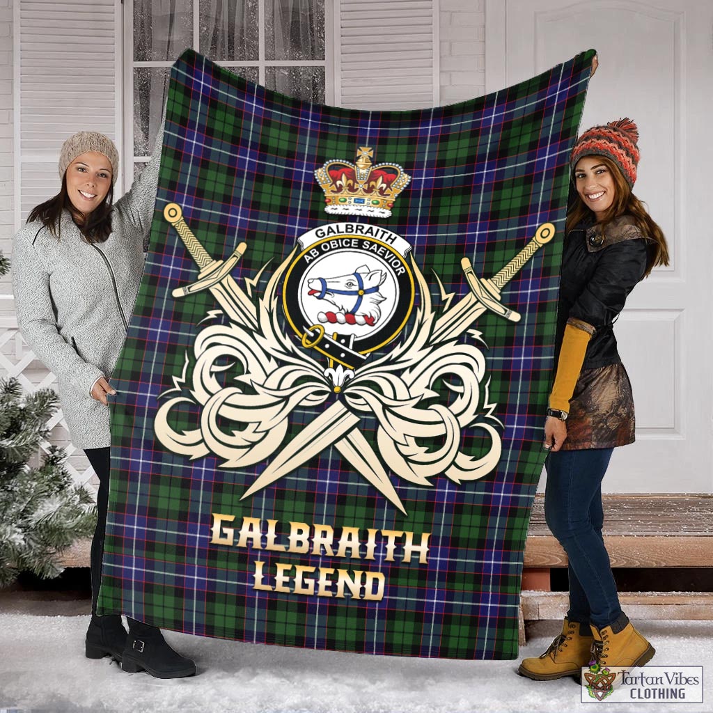 Tartan Vibes Clothing Galbraith Modern Tartan Blanket with Clan Crest and the Golden Sword of Courageous Legacy