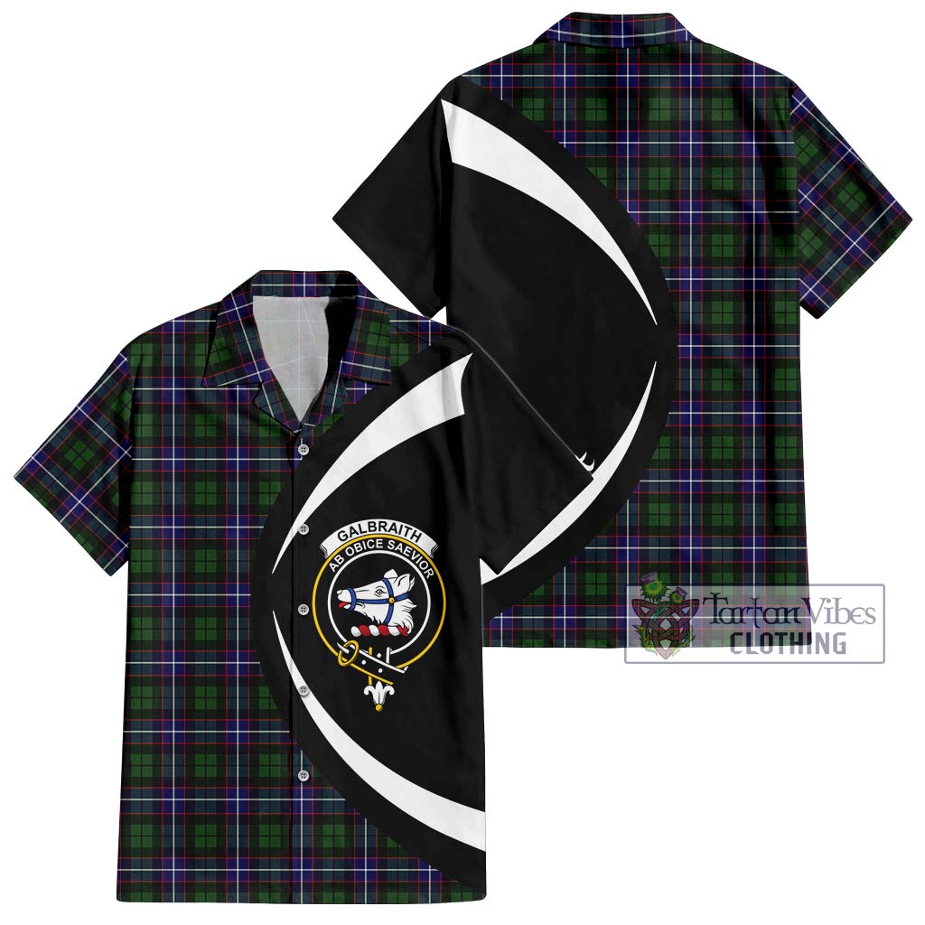 Galbraith Modern Tartan Short Sleeve Button Up with Family Crest Circle Style Kid - Tartan Vibes Clothing