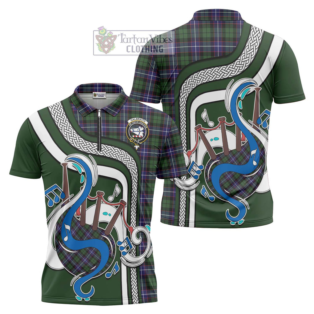 Galbraith Modern Tartan Zipper Polo Shirt with Epic Bagpipe Style Unisex - Tartanvibesclothing Shop