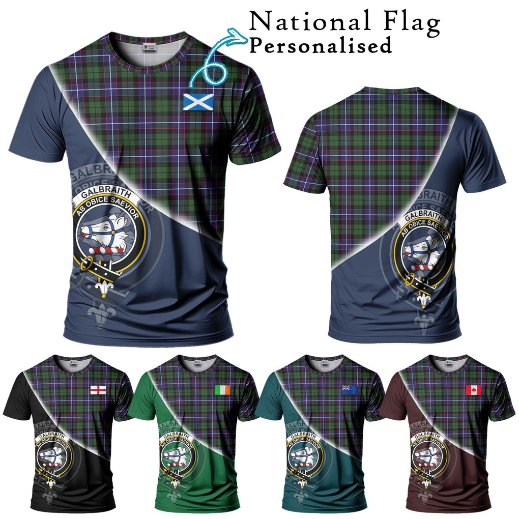 Galbraith Modern Tartan T-Shirt with Personalised National Flag and Family Crest Half Style Kid's Shirt - Tartanvibesclothing Shop