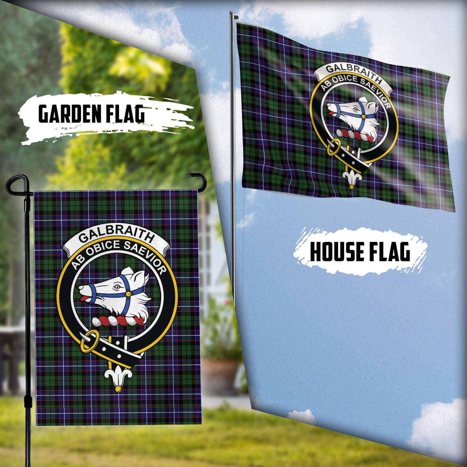 Galbraith Modern Tartan Flag with Family Crest Garden Flag (Vertical) - Tartan Vibes Clothing