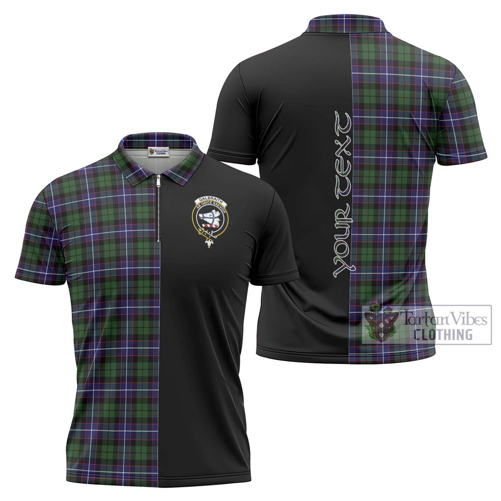 Galbraith Modern Tartan Zipper Polo Shirt with Family Crest and Half Of Me Style Unisex - Tartanvibesclothing Shop