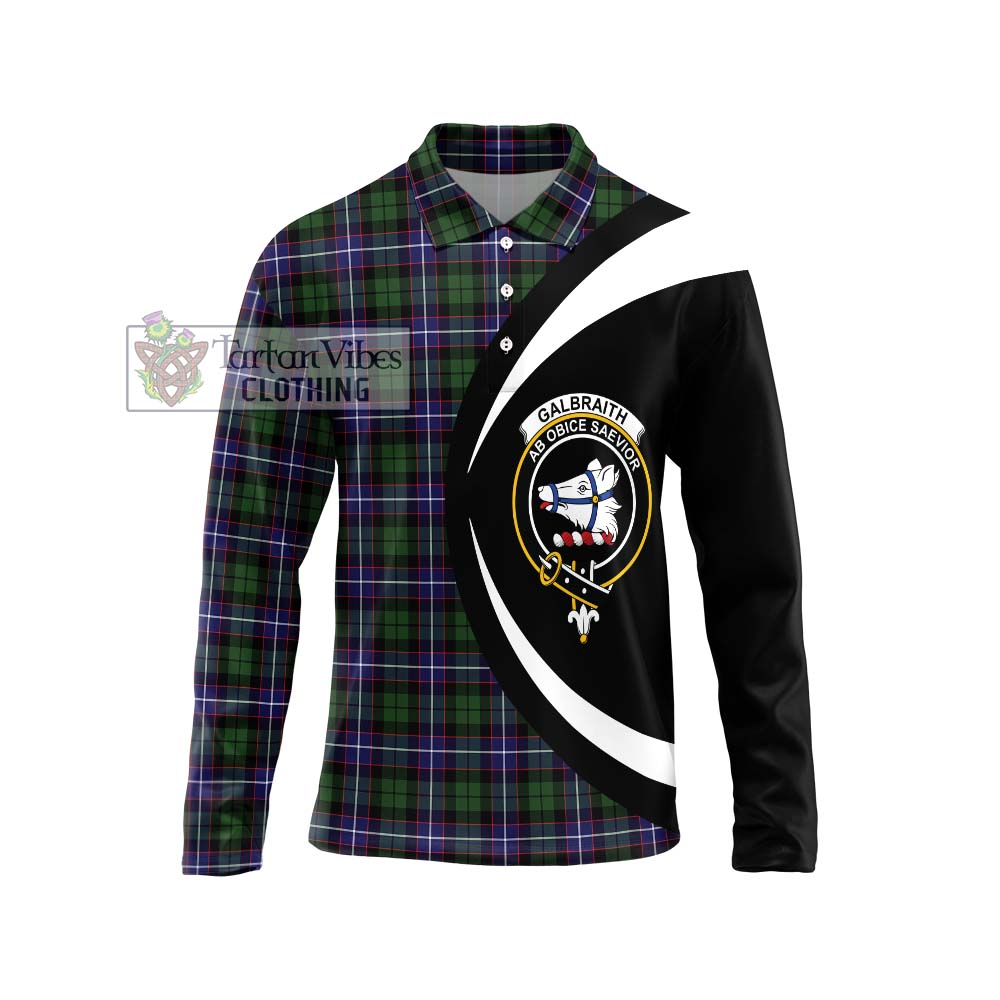 Galbraith Modern Tartan Long Sleeve Polo Shirt with Family Crest Circle Style Unisex - Tartan Vibes Clothing