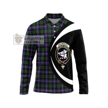 Galbraith Modern Tartan Long Sleeve Polo Shirt with Family Crest Circle Style