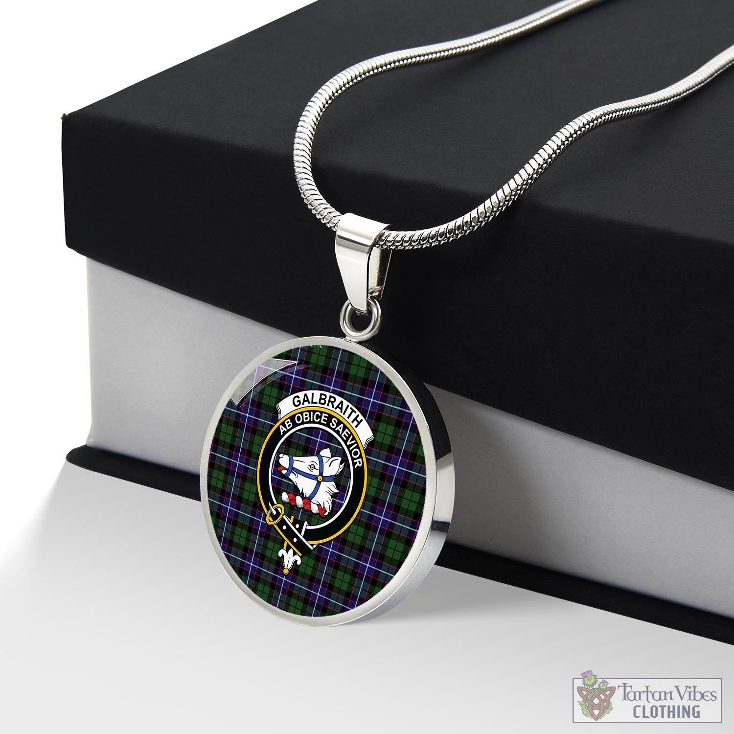 Tartan Vibes Clothing Galbraith Modern Tartan Circle Necklace with Family Crest