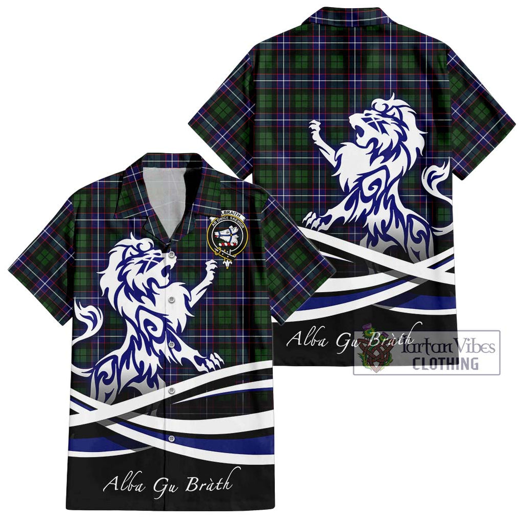 Galbraith Modern Tartan Short Sleeve Button Shirt with Alba Gu Brath Regal Lion Emblem Kid - Tartanvibesclothing Shop