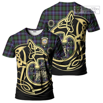 Galbraith Modern Tartan T-Shirt with Family Crest Celtic Wolf Style