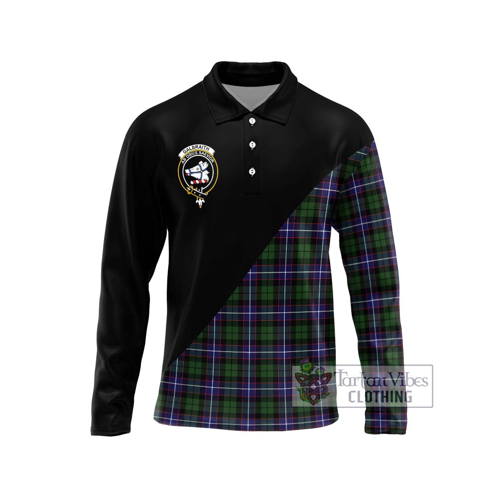 Galbraith Modern Tartan Long Sleeve Polo Shirt with Family Crest and Military Logo Style Unisex - Tartanvibesclothing Shop