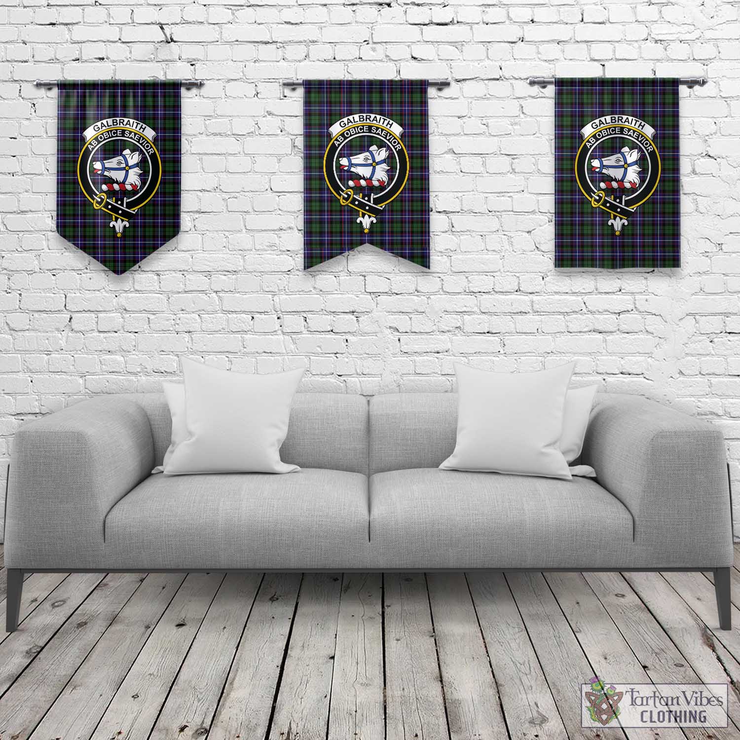 Tartan Vibes Clothing Galbraith Modern Tartan Gonfalon, Tartan Banner with Family Crest