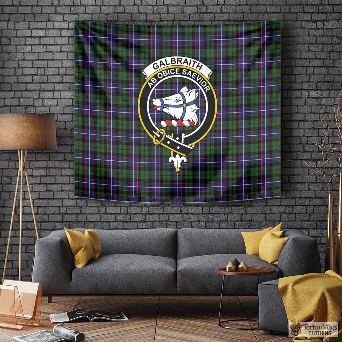 Tartan Vibes Clothing Galbraith Modern Tartan Tapestry Wall Hanging and Home Decor for Room with Family Crest