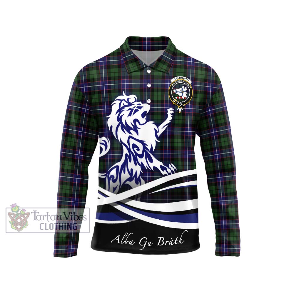 Galbraith Modern Tartan Long Sleeve Polo Shirt with Alba Gu Brath Regal Lion Emblem Unisex - Tartanvibesclothing Shop