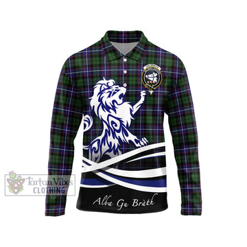 Galbraith Modern Tartan Long Sleeve Polo Shirt with Alba Gu Brath Regal Lion Emblem