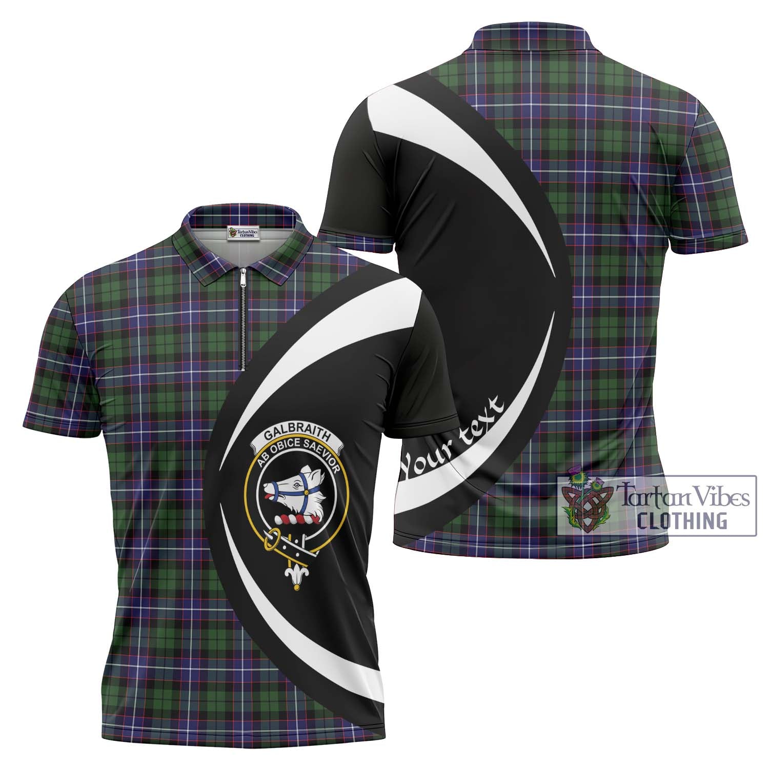 Tartan Vibes Clothing Galbraith Modern Tartan Zipper Polo Shirt with Family Crest Circle Style