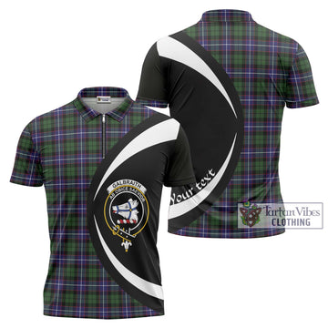 Galbraith Modern Tartan Zipper Polo Shirt with Family Crest Circle Style