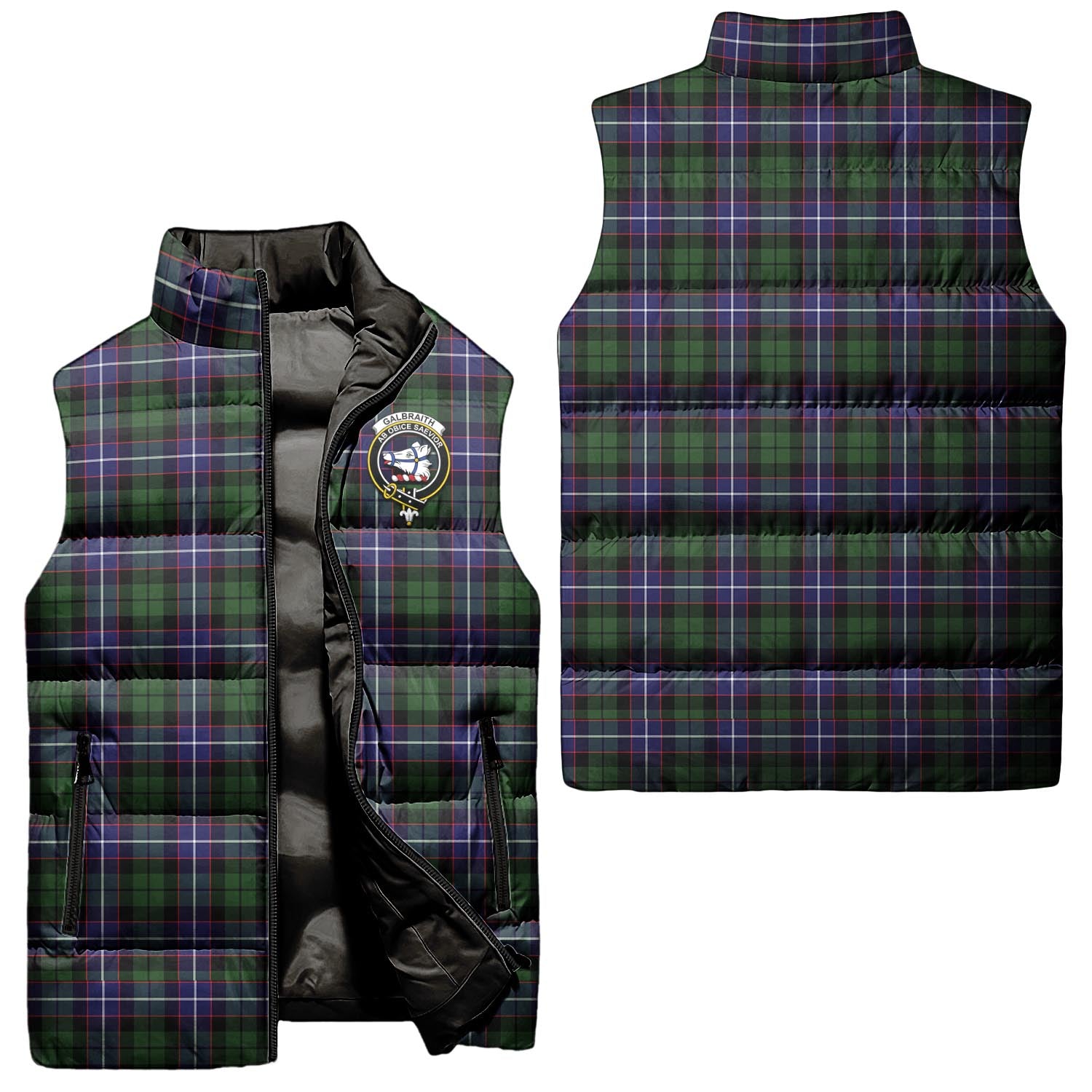 Galbraith Modern Tartan Sleeveless Puffer Jacket with Family Crest Unisex - Tartanvibesclothing