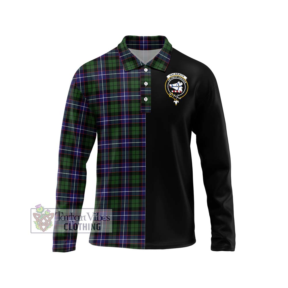 Galbraith Modern Tartan Long Sleeve Polo Shirt with Family Crest and Half Of Me Style Unisex - Tartanvibesclothing Shop