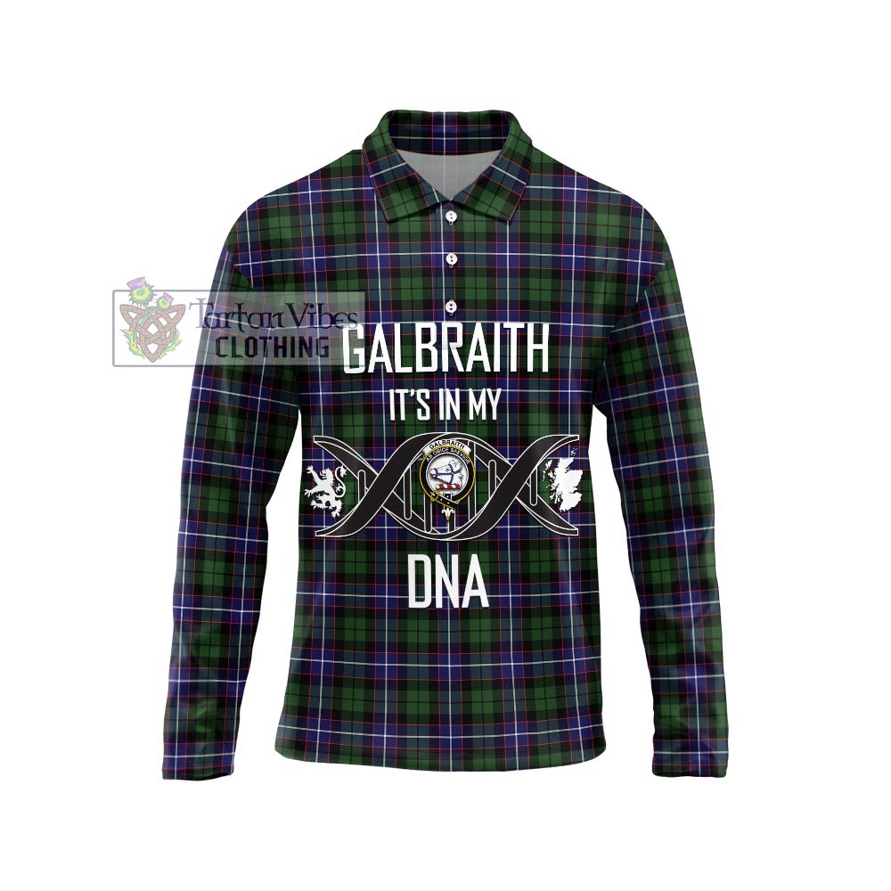 Galbraith Modern Tartan Long Sleeve Polo Shirt with Family Crest DNA In Me Style Unisex - Tartanvibesclothing Shop