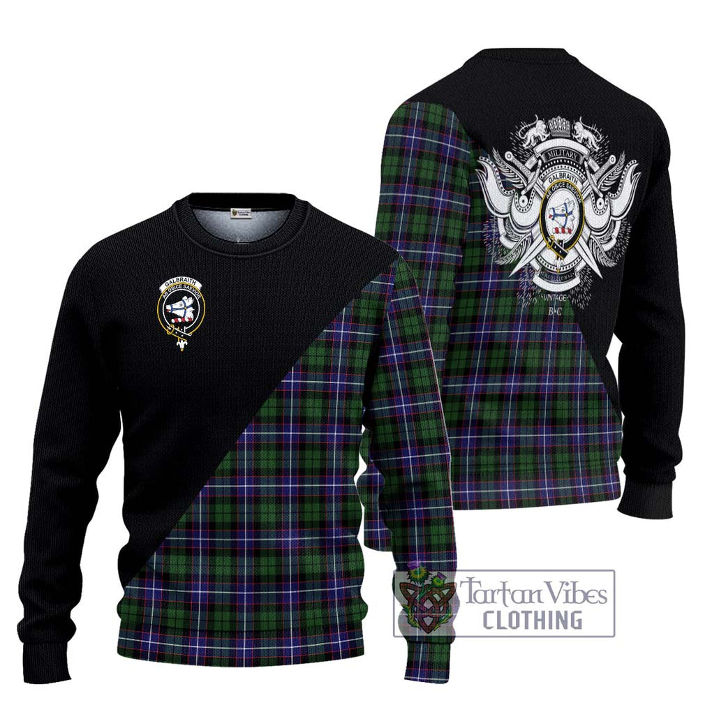 Galbraith Modern Tartan Knitted Sweater with Family Crest and Military Logo Style Unisex - Tartanvibesclothing Shop