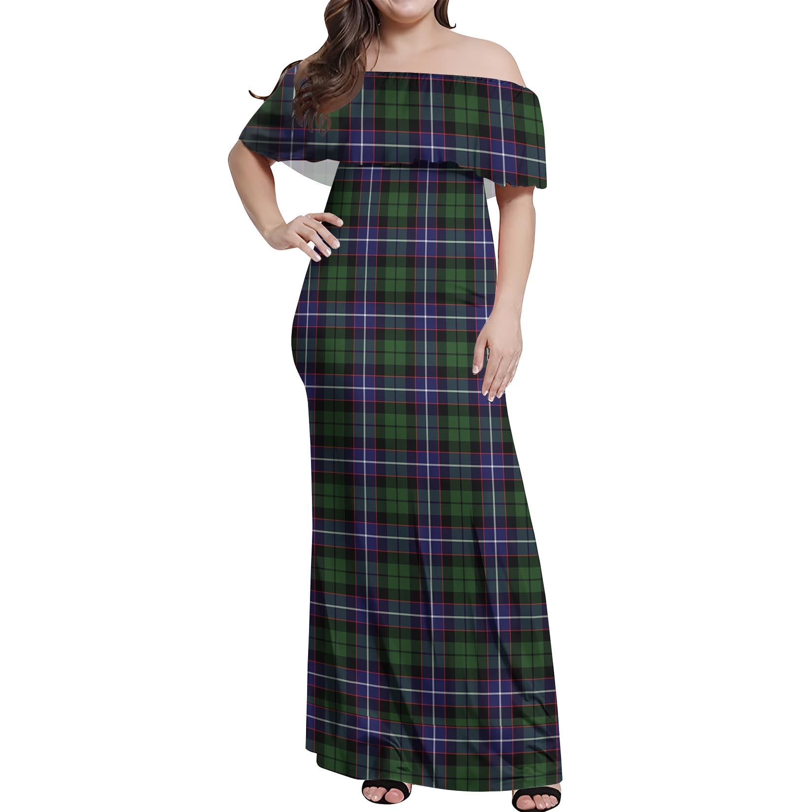 Galbraith Modern Tartan Off Shoulder Long Dress Women's Dress - Tartanvibesclothing