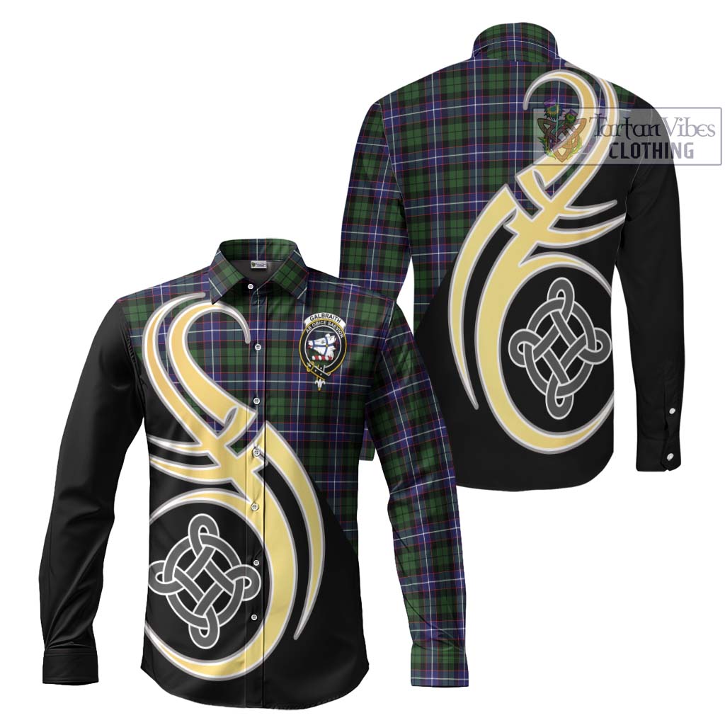 Galbraith Modern Tartan Long Sleeve Button Shirt with Family Crest and Celtic Symbol Style Men's Shirt S - Tartan Vibes Clothing