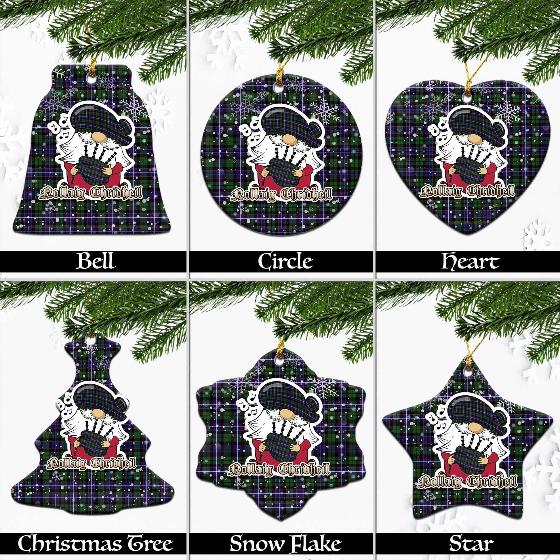 Galbraith Modern Tartan Christmas Ornaments with Scottish Gnome Playing Bagpipes Ceramic - Tartanvibesclothing