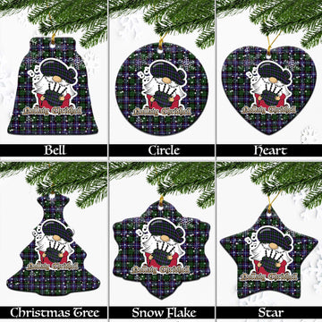 Galbraith Modern Tartan Christmas Ceramic Ornaments with Scottish Gnome Playing Bagpipes