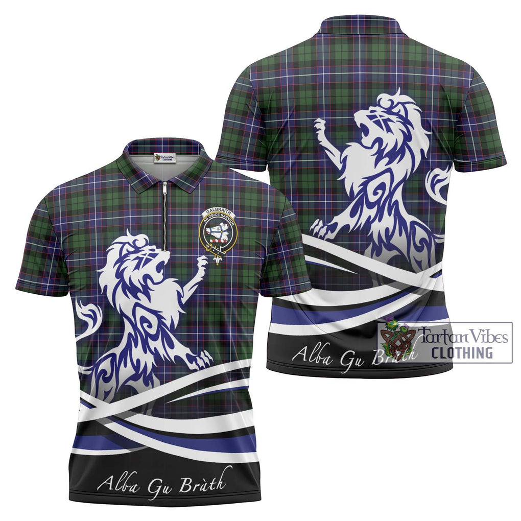 Galbraith Modern Tartan Zipper Polo Shirt with Alba Gu Brath Regal Lion Emblem Unisex - Tartanvibesclothing Shop