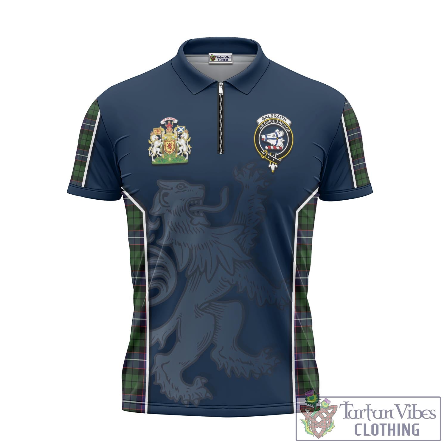 Tartan Vibes Clothing Galbraith Modern Tartan Zipper Polo Shirt with Family Crest and Lion Rampant Vibes Sport Style