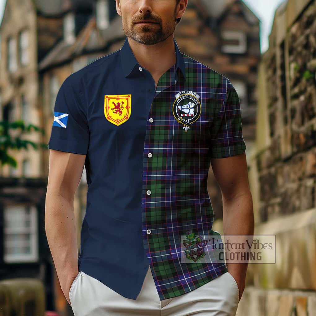 Tartan Vibes Clothing Galbraith Modern Tartan Short Sleeve Button Shirt with Scottish Lion Royal Arm Half Style