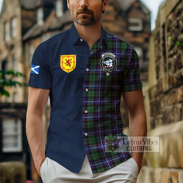 Galbraith Modern Tartan Short Sleeve Button Shirt Alba with Scottish Lion Royal Arm Half Style