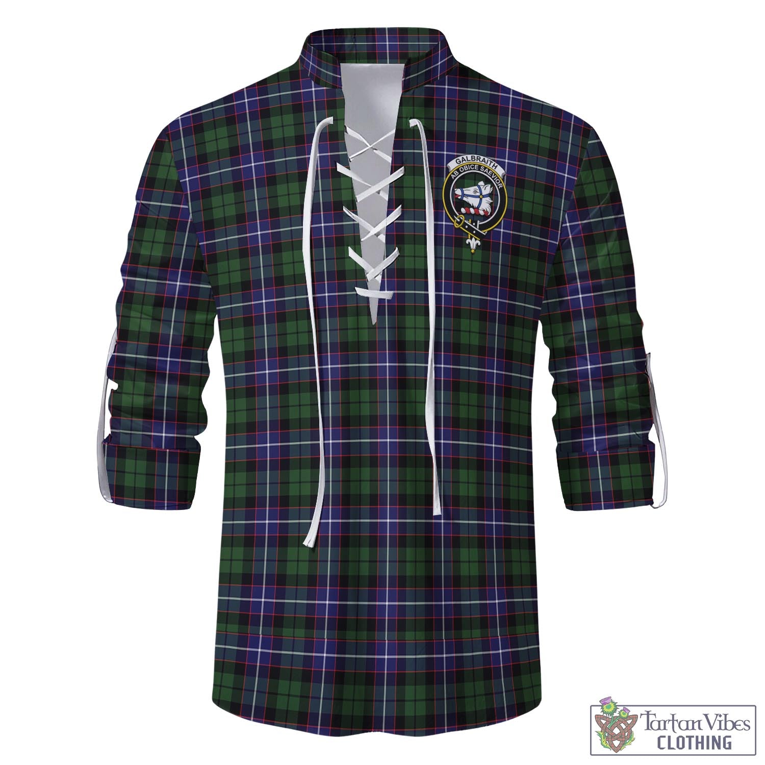 Tartan Vibes Clothing Galbraith Modern Tartan Men's Scottish Traditional Jacobite Ghillie Kilt Shirt with Family Crest