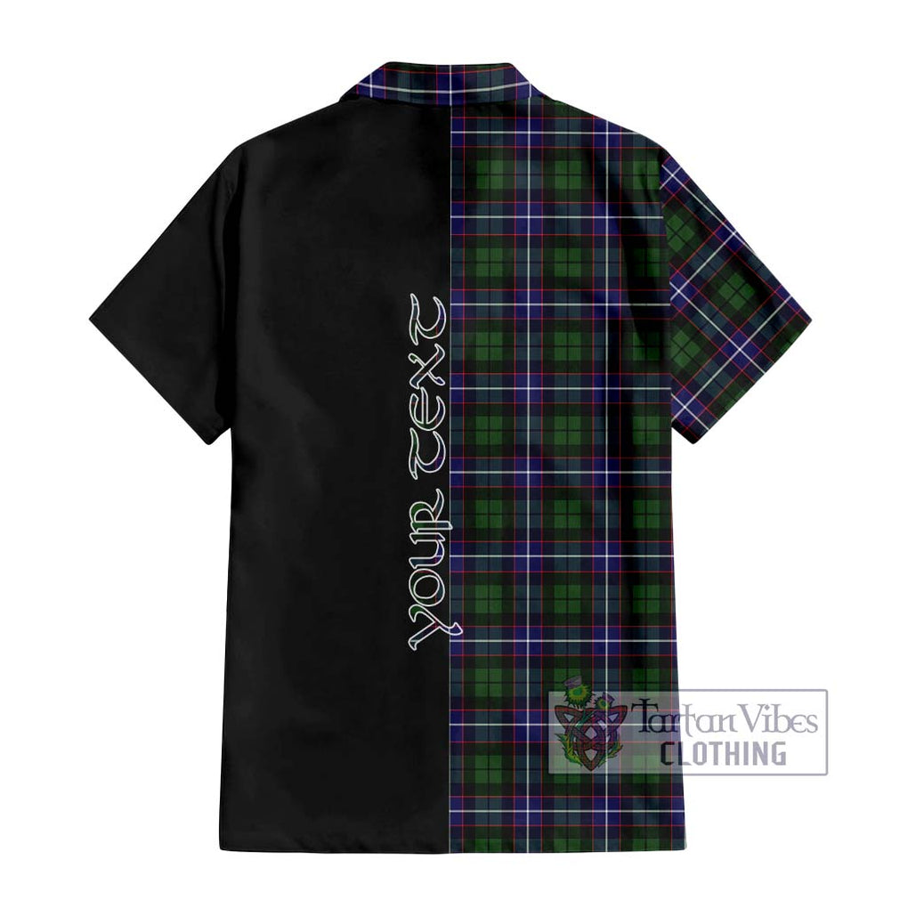 Galbraith Modern Tartan Short Sleeve Button Shirt with Family Crest and Half Of Me Style - Tartanvibesclothing Shop