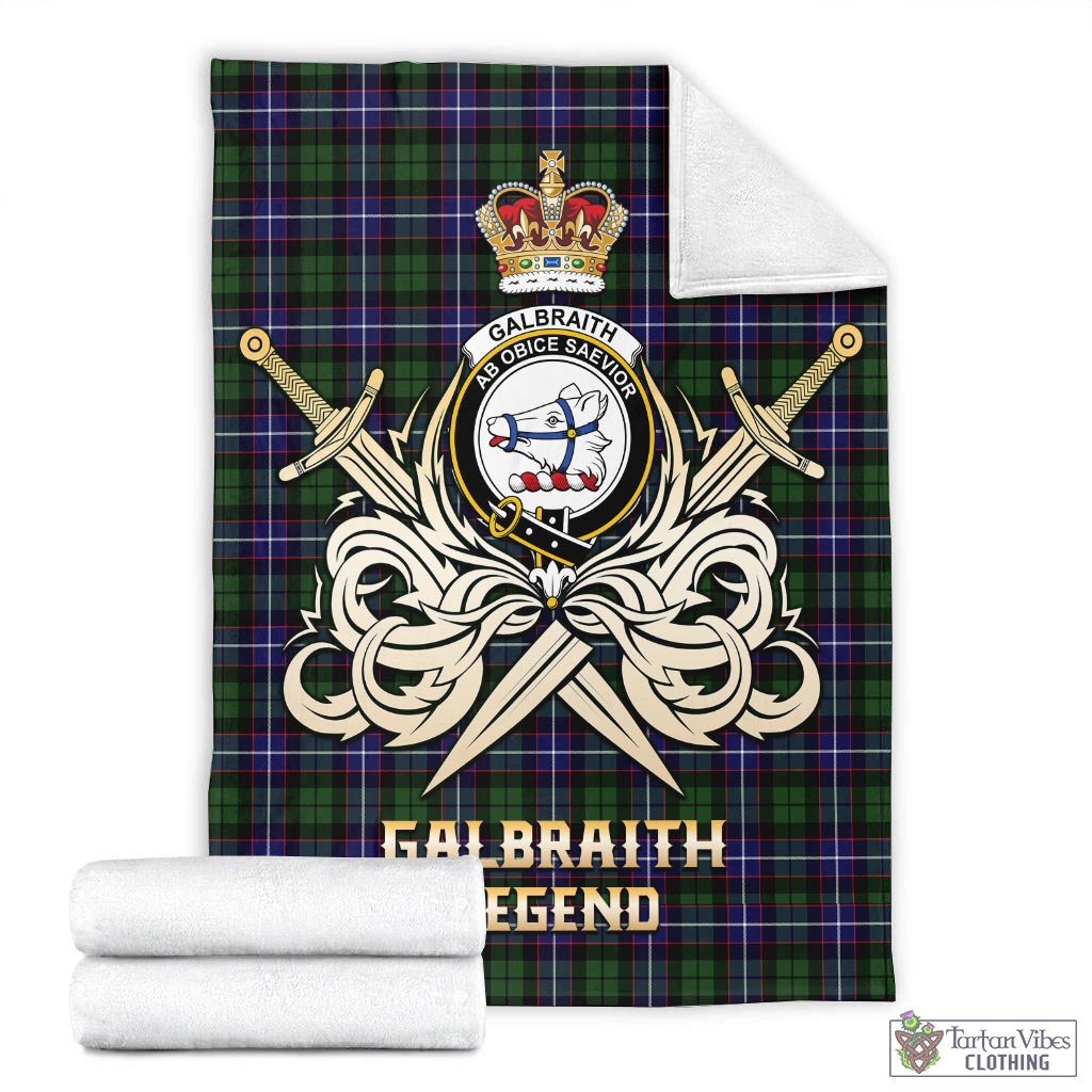 Tartan Vibes Clothing Galbraith Modern Tartan Blanket with Clan Crest and the Golden Sword of Courageous Legacy